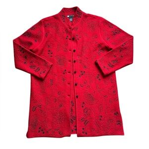 Carole Little Vintage 100% Wool Embroidered Braided Button Sweater Size Medium.